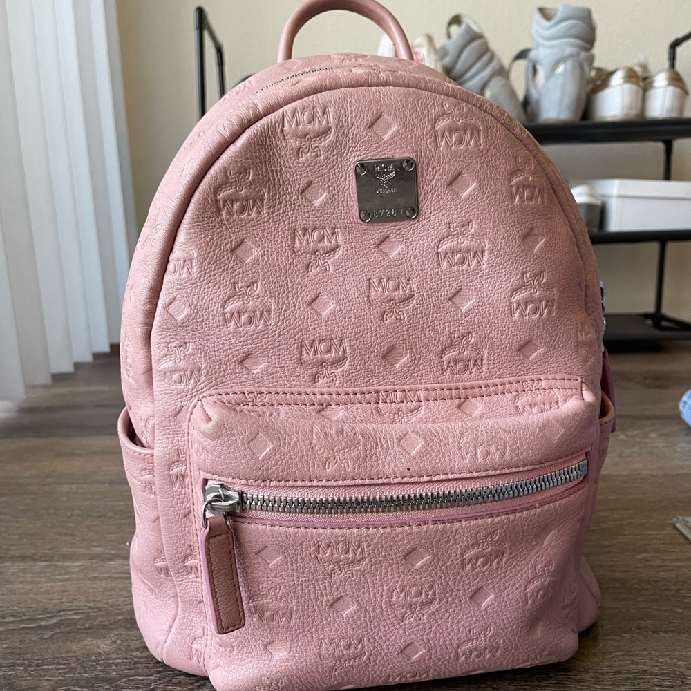 MCM Calfskin Ottomar Monogram Small Backpack in Pink